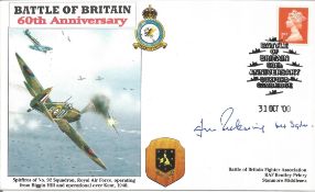 WW2 BOB fighter pilot James Pickering 64 sqn signed BOB cover with biography details fixed to A4