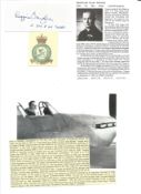 WW2 BOB fighter pilot Reginald Tongue 3 sqn signature piece with biography details fixed to A4 page.