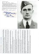 WW2 BOB fighter pilot Graham, Edward 72 sqn signature piece with biography details fixed to A4 page.
