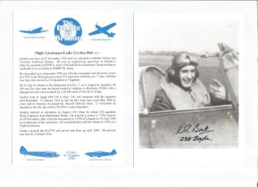 WW2 BOB fighter pilot Leslie Batt 238 sqn signed 6 x 4 photo with biography details fixed to A4