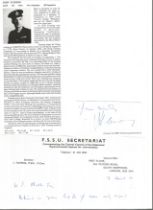 WW2 BOB fighter pilot John Flemming 605 sqn signature piece with biography details fixed to A4 page.