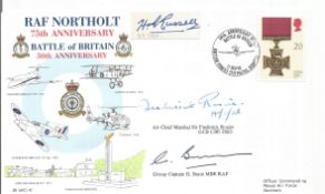 WW2 BOB fighter pilot Maurice Robinson 73 sqn signed note, Humphrey Russell 32 sqn signature piece