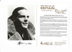 WW2 BOB fighter pilot Herbert Green 141 sqn signed photo with biography details fixed to A4 page.