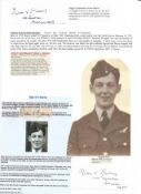 WW2 BOB fighter pilot Owen Burns 235 sqn 2 signature pieces with biography details fixed to A4 page.