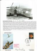 WW2 BOB fighter pilot Roger Boulding 74 sqn signed Spitfire cover with biography details fixed to A4