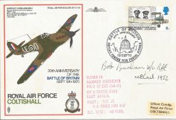 WW2 BOB fighter pilot John Braham 29 sqn signed RAF Coltishall Hurricane cover with biography