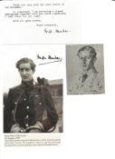 WW2 BOB fighter pilot Hugh Dundas 616 sqn signed picture and note with biography details fixed to A4