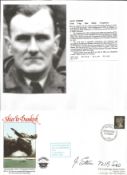 WW2 BOB fighter pilots Jack Steer 72 sqn signed BOB cover with biography details fixed to A4 page.