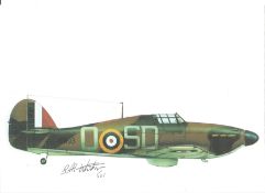 WW2 BOB fighter pilot Sidney Whitehouse 501 sqn signed A4 Hurricane print. WW2 RAF Battle of Britain
