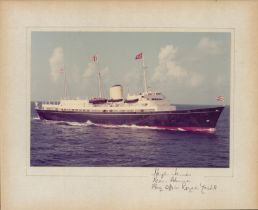 Rear Admiral Sir Hugh Janion signed -Royal Yach Britannia. A beautiful 11x9 inch overall mounted