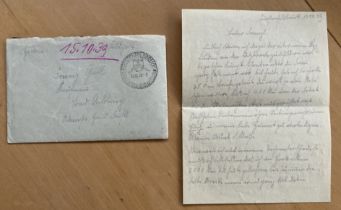 Werner Molders legendary Luftwaffe fighter ace, feint pencil signature on reverse of 1939 letter