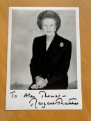 Margaret Thatcher signed 7 x 5 b/w photo to Alan thomas. Super image at the height of her powers.