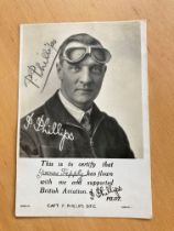 Great War pioneer Aviator WWI Pilot Percival Phillips DFC Royal Flying Corps signed postcard