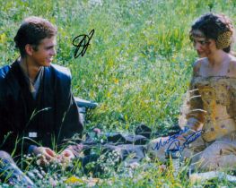 Hayden Christensen and Natalie Portman signed Star Wars 10x8 inch colour photo. Good condition.