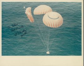 Al Wordon signed 10x8 inch colour photo picturing Apollo 15 splashdown. Good condition. All