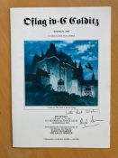 WW2 Colditz Castle POWs multiple signed 1993 Reunion Lunch menu card. 4 pages with colour image of