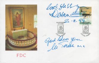 Desmond Tutu and Mother Teresa signed FDC double pm Mariehamn 10.9.90 Forsta Dagen. Good