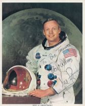 Neil Armstrong signed original NASA 10x8 inch colour photo pictured in Space suit dedicated. Good