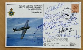 WW2 15 Battle of Britain fighter aces multiple 1980 signed 40th ann BOB cover. Includes some rare