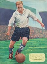Tom Finney signed 11x8 inch colour magazine illustration page pictured in action for Preston North