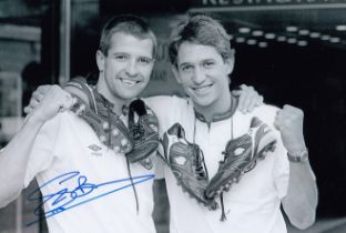 Autographed STEVE BULL 12 x 8 photo : B/W, depicting England´s centre-forwards STEVE BULL and Gary