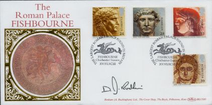 David J. Rudkin signed FDC Benham. The Roman Palace Fishbourne. Four Stamps plus Double postmarks