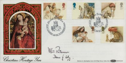 William Patterson Dean of Ely signed FDC Benham. Christian Heritage Year. Five Stamps plus Double