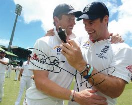 Paul Collingwood and Andrew Strauss signed 10x8 inch colour photo pictured celebrating after