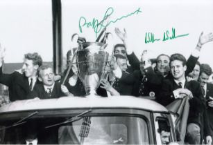 Autographed CELTIC 12 x 8 photo : B/W, depicting a wonderful image showing Celtic players parading