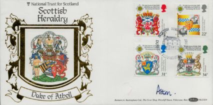 Duke of Atholl signed FDC Benham. National Trust for Scotland. Scottish Heraldry. Four Stamps plus