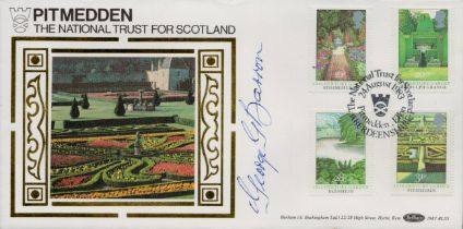 George Barron signed FDC Benham. PITMEDDEN. The National Trust For Scotland. Four Stamps plus single