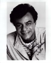 Johnny Mathis signed 10x8 inch black and white photo dedicated. Good condition. All autographs are