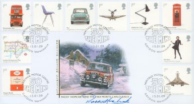 Paddy Hopkirk signed Heritage Motor Centre 50 The Mini FDC multiple PM Heritage Motor Centre 50