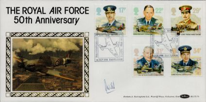 J.G Wild signed FDC Benham. Pilot: FLT. LT. RAF. The Royal Air Force 50th Anniversary. Five Stamps