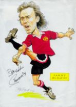 Sammy McIlroy signed 12x8 inch colour Bob Bond caricature picture while playing Manchester United.