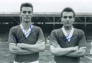 Autographed MIDDLESBROUGH 12 x 8 photo : B/W, depicting Middlesbrough's ALAN PEACOCK and EDDIE