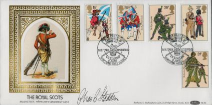 Chas C. Stadden signed FDC Benham. The Royal Scots. Five Stamps plus Double postmarks 6 Jul 83. Good