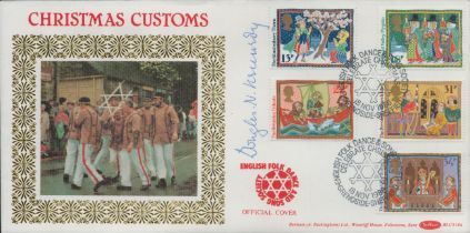 Douglas Neil Kennedy signed FDC Benham. Christmas Customs. Five Stamps plus Double postmarks 18