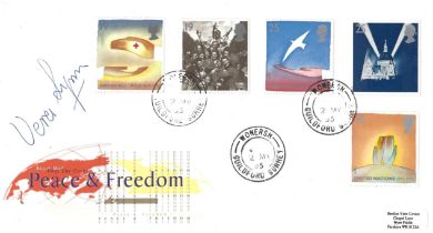 Vera Lynn signed Peace and Freedom FDC Triple PM Wonersh Guildford Surrey 2 My 95. Good condition.