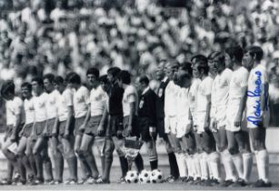 Autographed MARTIN PETERS 12 x 8 photo : B/W, depicting the England and Romanian teams lining up