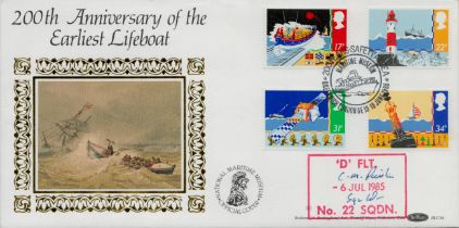 C.M. Paish Pilot Sqn Ldr signed FDC Benham. 200th Anniversary of the Earliest Lifeboat. Four