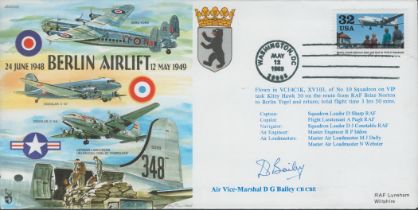 RAF. AVM D.G. Bailey CBE Signed Berlin Airlift FDC. USA Stamp with May 12, 1999, Washington