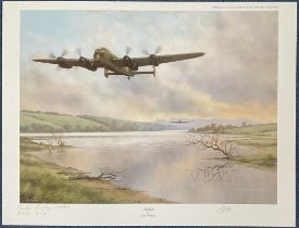 WWII Dambuster Colin Cole and Keith (Softy) Stretch Signed Colour Print Titled Prelude by Geoffrey