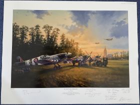 WWII Anthony Saunders Multi-Signed Limited Edition Print Titled Breakout From Normandy by Anthony