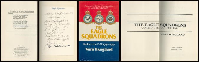 WW2 11 Eagle Squadron Pilots Signed Vern Haugland 1st Edition Hardback Book Titled The Eagle