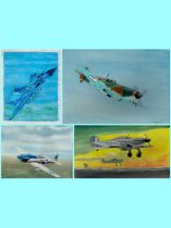 WW2 Collection of 4 Colour Original Paintings on Canvas Paper. Showing Memphis Belle and 3 others.