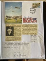 WW2 BOB fighter pilot Bernard Brown 610 sqn signed BOB cover fixed with biographies to A4 page.