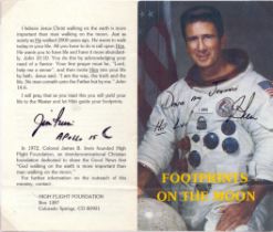 James B. Irwin signature piece 6x7 inch Footprints on the Moon two signatures one dedicated. =Good