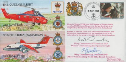 RAF. Wg Cdr Neil Thurston and Wg Cdr A.J. Barrett Signed The Queens Flight FDC. British Stamp with 8