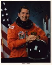 David C Leestma signed 10x8inch official NASA spacesuit photo. Dedicated. =Good condition. All